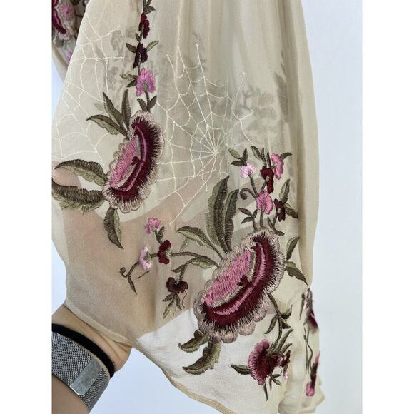 Rare Haute Hippie Embroidered Embellished Floral Silk Hi Low Dress S Fairy Boho - Picture 9 of 14